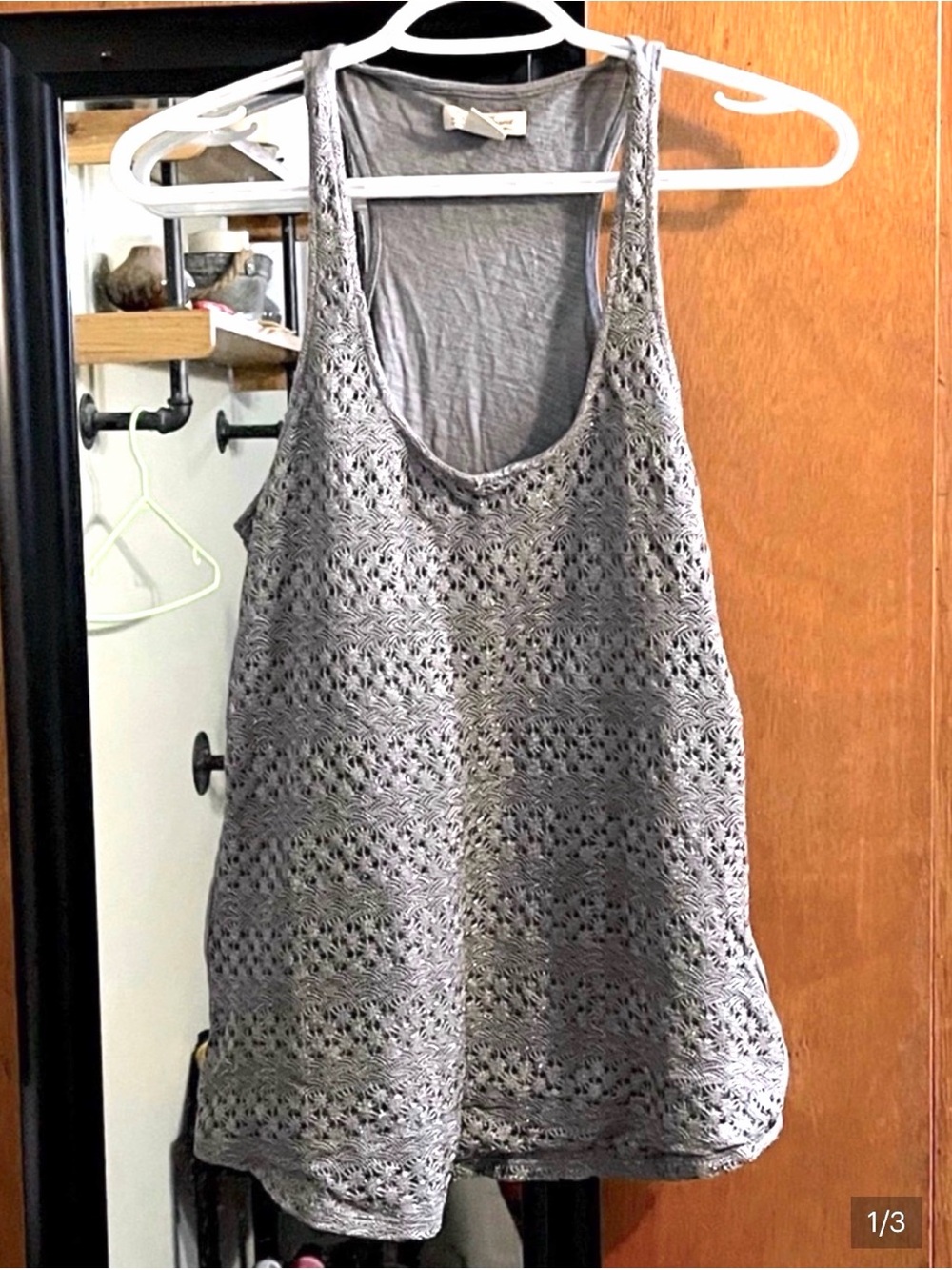 Lucky Brand Boho Gray Crochet Lace Racerback Tank Top size medium